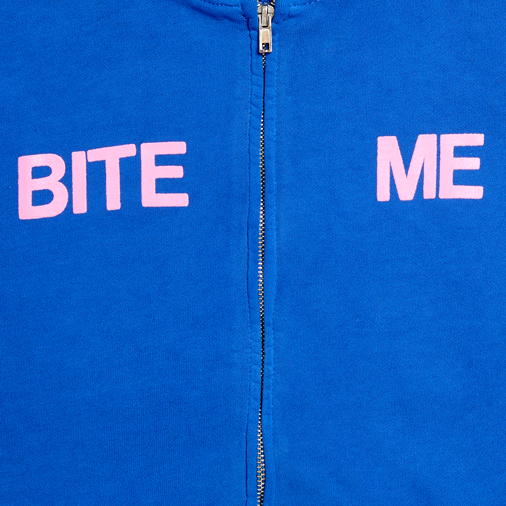 BLUE BITE ME ZIP HOODIE Front Detail